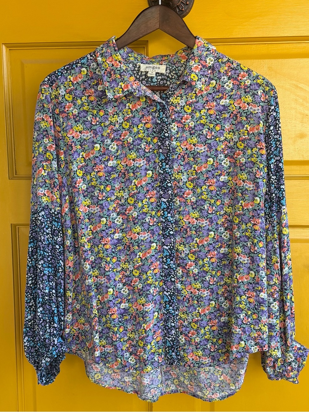 Umgee Floral Button-Up Shirt - Purple, Yellow, Pink, Blue